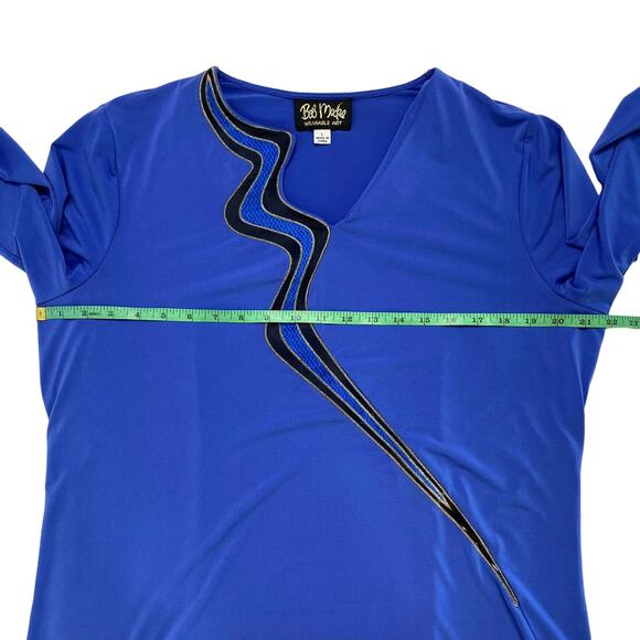 BOB MACKIE Blue Gold Riverway Design 3/4 Sleeve Jersey V-neck Top Size Large - Picture 8 of 10